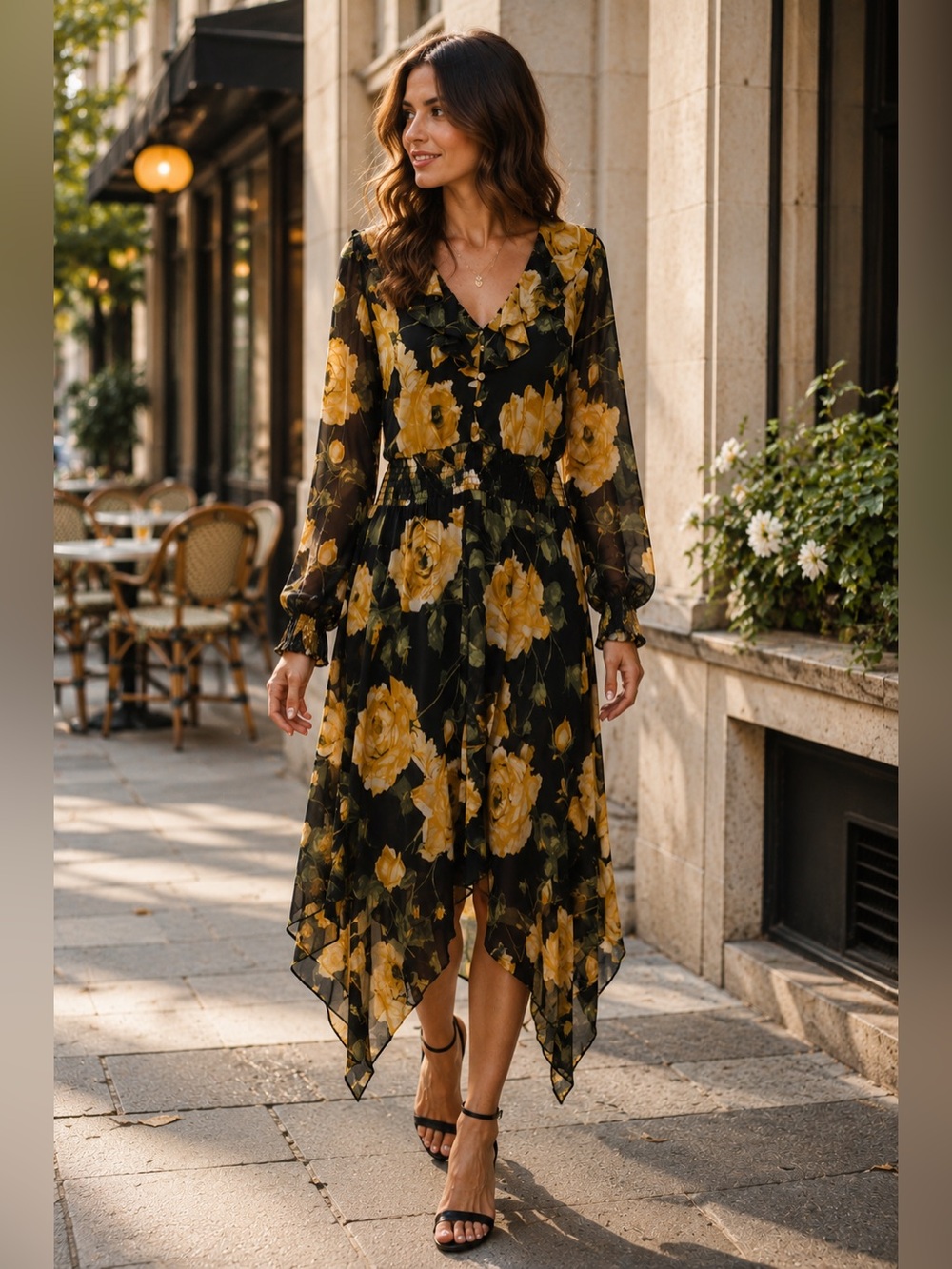 Karl Lagerfeld Floral Black and Yellow Dress ~ NWT
